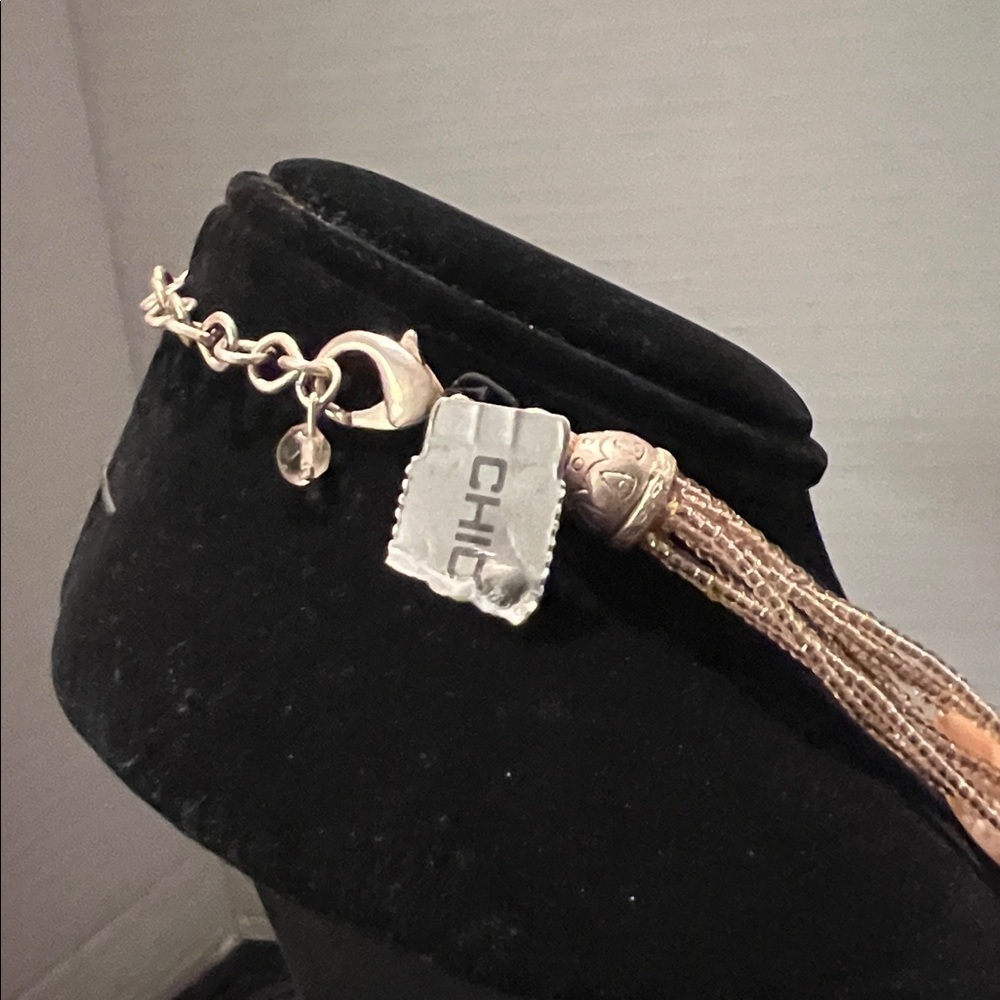 Chico's Multi-Strand Necklace with Peachy Pink  and Gold Beads 9.5” Drop - Picture 6 of 8